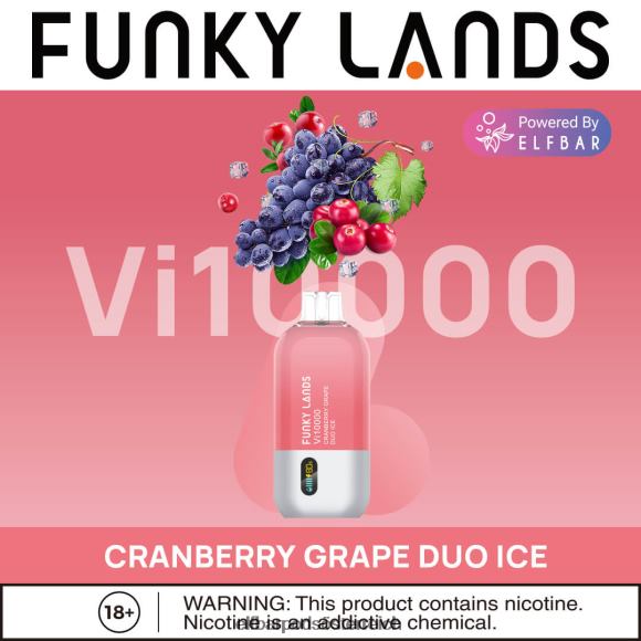 Elfbar Pods Ohne Nikotin - ELFBAR Funky Lands Einweg-Vape VI10000 Züge 4FBZB467 Cranberry-Trauben-Duo-Eis