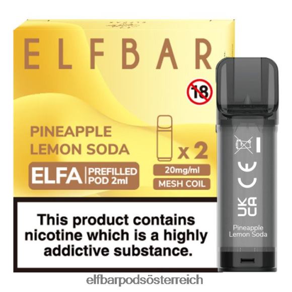 Elf Bar Pods Pink Bar - ELFBAR Elfa vorgefüllte Kapsel – 2 ml – 20 mg (2 Packungen) 4FBZB134 Ananas-Zitronen-Soda