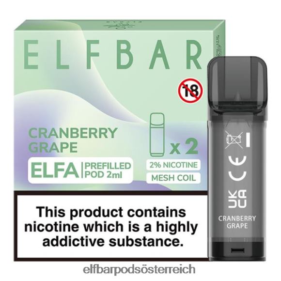 Elf Bar Pods Österreich - ELFBAR Elfa vorgefüllte Kapsel – 2 ml – 20 mg (2 Packungen) 4FBZB127 Cranberry-Traube