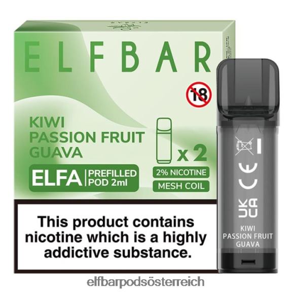 Elfbar Pods Ohne Nikotin - ELFBAR Elfa vorgefüllte Kapsel – 2 ml – 20 mg (2 Packungen) 4FBZB117 Kiwi, Passionsfrucht, Guave